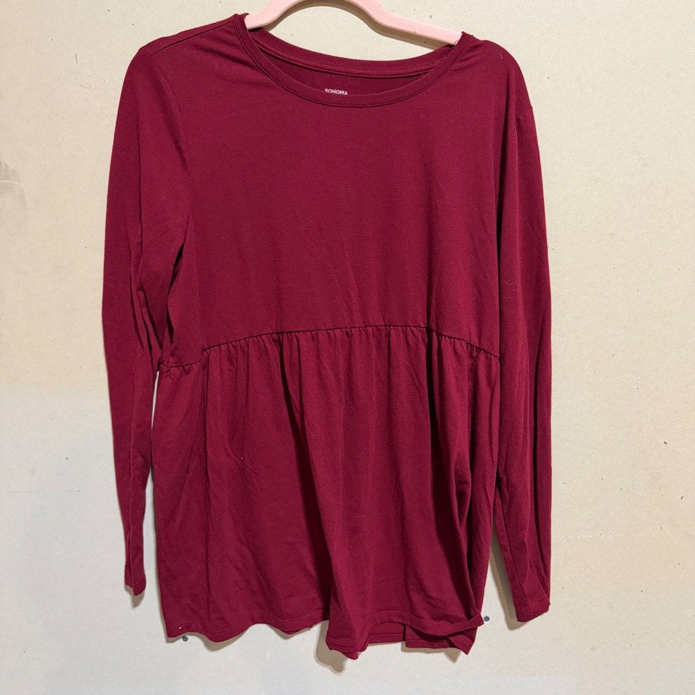 Sonoma Goods For Life Maternity Long Sleeve Empire Waist Top Burgundy Large